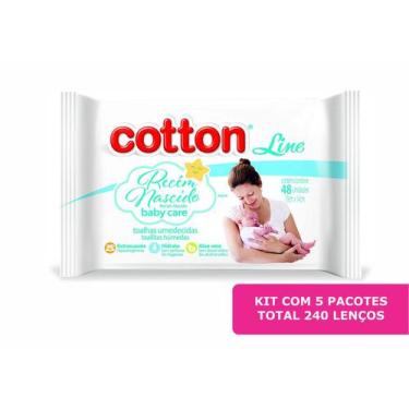Imagem de Kit 5 X Toalha Umedecida Cotton Line Recém Nascido Care 48 Lenços