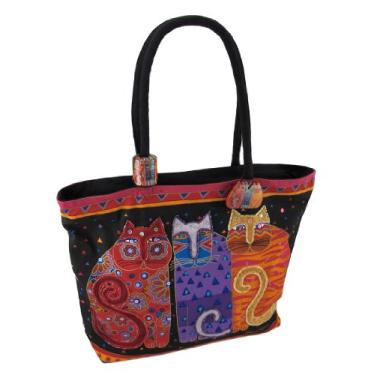 Imagem de Laurel Burch Top com zíper no ombro, 48 x 12 x 48 cm, amigos felinos