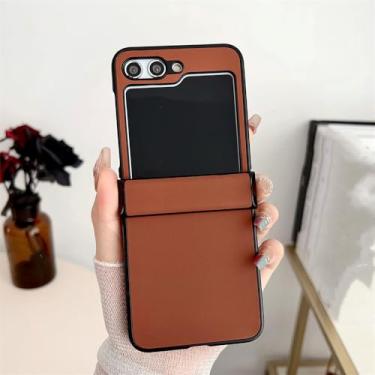 Imagem de Para samsung galaxy z flip 5 capa de couro de luxo cor sólida para samsung zflip 4 3 5 flip4 5g ultra capa traseira, marrom, para samsung z flip 5