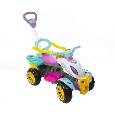 Imagem de Carrinho Bebe a pedal com empurrador infantil com apoio de pés aro protetor Quadriciclo Menina Maral