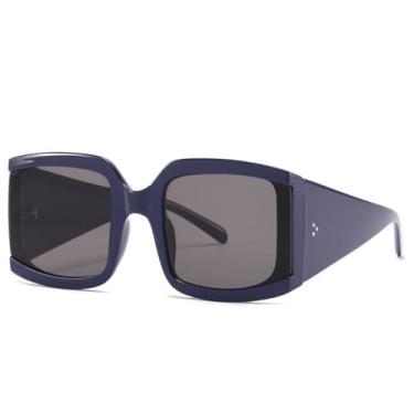 Imagem de Ã“culos de sol punk quadrado feminino moda espelho masculino tons de grandes dimensões preto óculos de sol para feminino uv400, azul preto, um tamanho