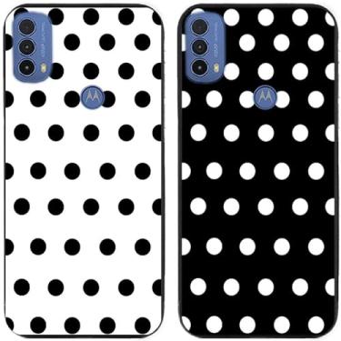 Imagem de 2 peças preto branco bolinhas impressas TPU gel silicone capa de telefone traseira para Motorola Moto todas as séries (Moto E30 / E40)
