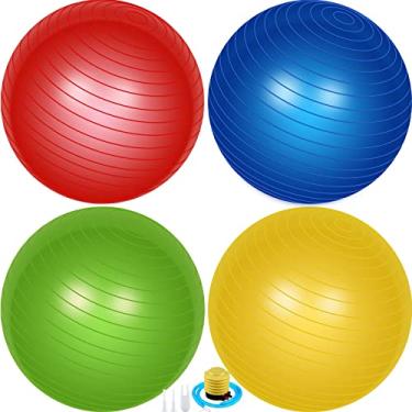 Imagem de Leyndo 4 bolas de ioga a granel grande bola de exercício anti-explosão para gravidez bola fitness bola com bomba rápida para melhorar a postura, equilíbrio, ioga, pilates, treinamento, vermelho,