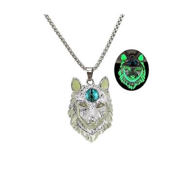 Imagem de Colar de lobo para homens e mulheres de aço inoxidável com cabeça de lobo viking Therian que brilha no escuro colar de proteção joia presente, Aço inoxidável, Sem Pedra Preciosa