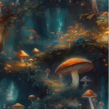 Imagem de Papel de parede Wonderland Mushroom Peel and Stick, Bule/Orange Mystic Contact Paper, botânico Boho papel de parede autoadesivo impermeável removível para prateleiras de quarto, armário, gaveta,