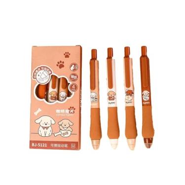 Imagem de Joucien 4 peças/caixa - caneta neutra apagável de 0,5 mm com pegada macia de desenho animado ST cabeça azul apagável por fricção - café cão-preto