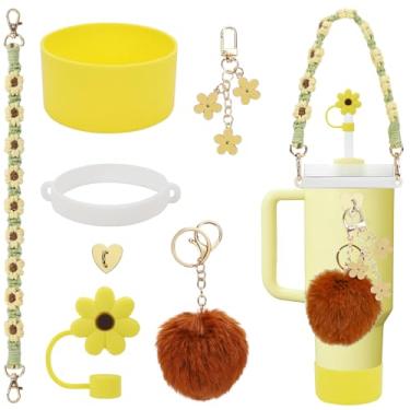 Imagem de Conjunto de acessórios para copos Stanley incluindo alça de garrafa de água, capa de silicone para copo, capa de silicone para canudo, pingentes Stanley para copo Stanley de 1,2 L e copo de 887 ml