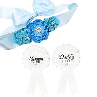 Imagem de GDTO8820 CoolerthingsDG, 3 peças, 2 emblemas e um cinto azul, conjunto de faixa de maternidade azul bebê & Daddy to Be Corsage - faixa de chá de bebê menino faixa de gravidez lembrança de chá de bebê