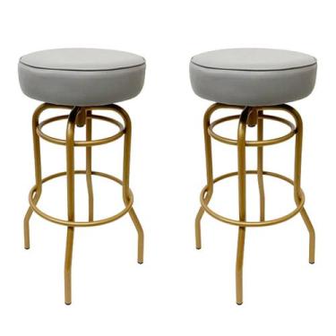 Imagem de Kit 2 Banquetas Bar Giratória cor Dourado fosco assento cinza Altura 7