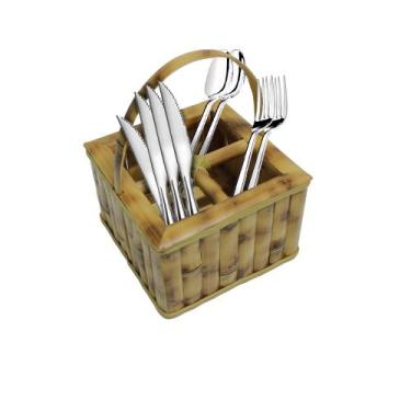 Imagem de Suporte Porta Talheres de Bambu Cesto com Alça e 4 Divisórias Galhetei