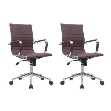 Imagem de Cadeira Escritório Diretor Eames em Couro - Café - INOVA OFFICE, 2 Cad