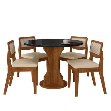 Imagem de Mesa Com 4 Cadeiras Redonda C/vidro Santorini Fre/pto/cor. Bege - M.a