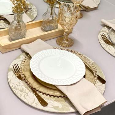 Imagem de Kit Sousplat com Guardanapos Jacquard  - MUMUDECOR, 01 BEGE CHAMPANHE 