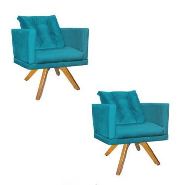 Imagem de Kit 02 Poltrona Lucia Confort Base Giratória Caramelo Com Almofada Sal