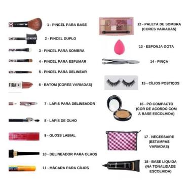 Imagem de Kit De Maquiagem Completo Com Necessaire - 18 Itens - Famosas , Negra
