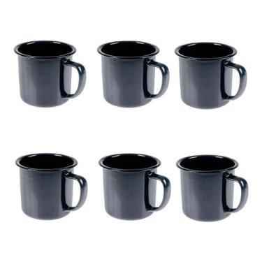 Imagem de Caneca Esmaltada Retro 350ml Preta Vintage Jogo 6 Unidades - Art House