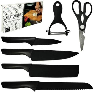 Imagem de Conjunto Faca Cozinha 6 Peças Descascador Tesoura Cutelo - FU XING