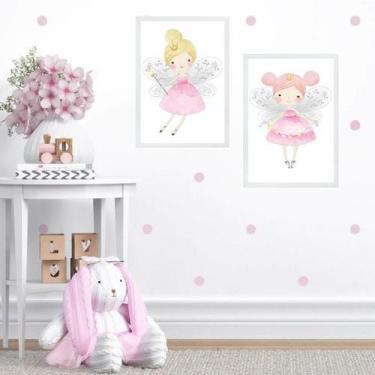 Imagem de Kit 2 Quadros Quarto Infantil Menina - Fadinhas 24x18cm - com vidro - 