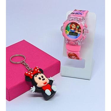 Imagem de Kit Relógio Infantil Digital Pisca Luz Led + Chaveiro Personagem Mini 
