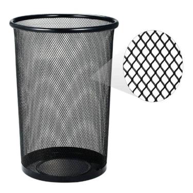 Imagem de Lixeira Escritorio Cesto Metal Aramado Grande 12 Litros Telado Casa Quarto Multiuso preto