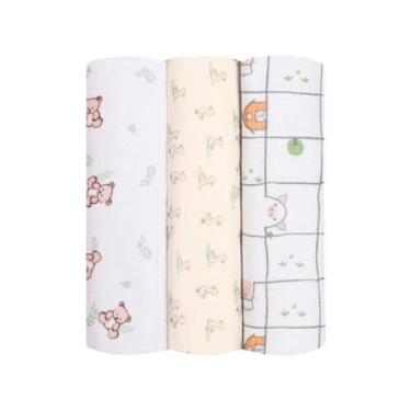 Imagem de Cueiro Flanelado Papi Baby Estampado Kit com 3 un - Papi Textil, Verde