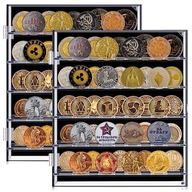 Imagem de Wesiti 2 peças de porta-moedas de desafio militar com prateleiras removíveis e porta magnética, caixa de moedas transparente acrílica, serve para 45 medalhas militares, alfinetes, emblemas, suporte de