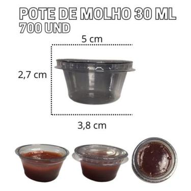 Imagem de 700 Potinho Transparente Molheira Pote Descartável Molho Com Tampa 30m