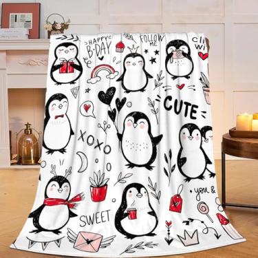 Imagem de Cobertor de pinguim fofo cobertor de lã de pinguim felpudo, super macio, aconchegante, quente, decoração de pinguim, cobertor de cama de animal de pelúcia para meninos, meninas, crianças, adultos,