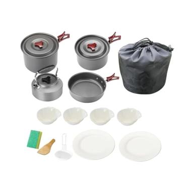 Imagem de menolana Conjunto de panelas de acampamento frigideira pendurado pote bule utensílios de cozinha conjunto panela para churrasco ao ar livre cozinhar fogueira