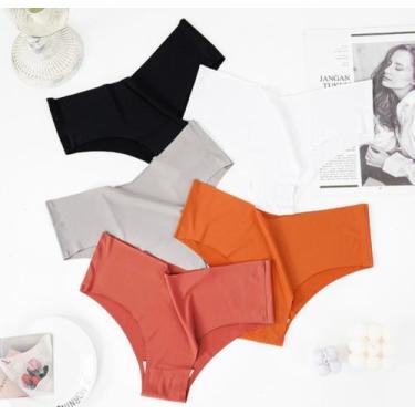 Imagem de Kit 10 Calcinhas Sem Costura Cós Alto Duplo Corte A Laser 7cm Cintura 