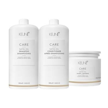 Imagem de Kit Keune Care Satin Oil Shampoo Condicionador 1L Máscara (3 produtos)