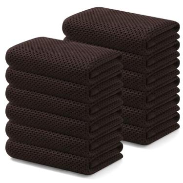 Imagem de Pano de prato Kitinjoy 100% algodão, tecido waffle, kit com 12 unidades, supermacio e absorvente para secar louça, pano de mão para cozinha, 33 x 71 cm, marrom-escuro