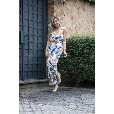Imagem de Macacão Feminina Longo Estampado com Decote Cruzado Casual - SML Fashi