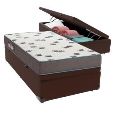 Imagem de Cama Box Baú Solteiro Marrom + Colchão Light D33 Ortobom
