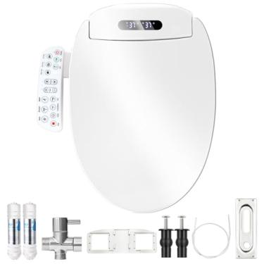 Imagem de Assento sanitário de bidê aquecido inteligente, água morna ilimitada, secador de ar quente, vários modos de limpeza lavagem feminina, tampa de vaso sanitário macia fechada, luz noturna, com filtro de