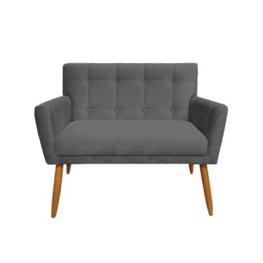 Imagem de Namoradeira Decorativa Onix Suede Cinza 2 Lugares Pés Madeira Ms Decor