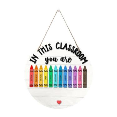 Imagem de Ioensy 5x Sinais de boas -vindas Sinais de madeira pendurada placa pendurada na placa de madeira Boletim Round Professor Presente Bem -vindo de volta ao