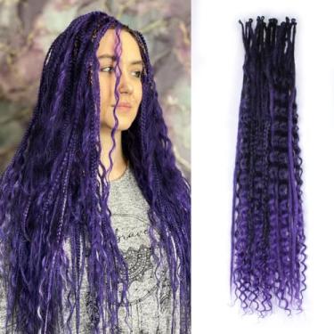 Imagem de POUWENEY Conjunto De Extensões De Dreadlock 3 Em 1 Pouweney De 24 Polegadas, 30 Fios Mistos, Ombré Roxo, Sintéticos, Dreads Se, 100% Artesanais, Macios, Cacheados, Estilo Boho, Ondulados, Para Menin