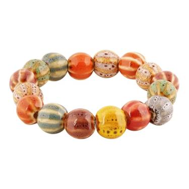 Imagem de MINACHI Boho Hippie Pulseira elástica com contas de cerâmica coloridas, boêmia, verão, praia, presente para mulheres, 7.9 inches, Cerâmica, Sem Pedra Preciosa