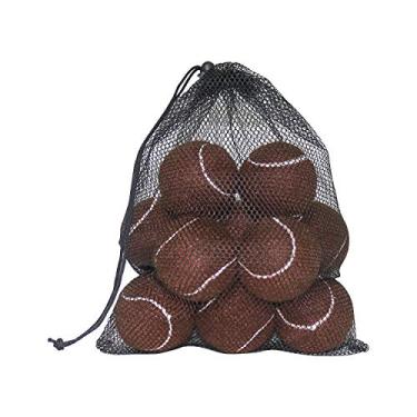 Imagem de URBEST Bolas de tênis, 12 pacotes de bolas de tênis de treinamento para jogadores iniciantes, bolas de brincar de cachorro de estimação com bolsa de transporte de malha (marrom)