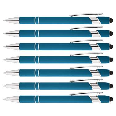 Imagem de Caneta esferográfica Rainbow Rubberized Soft Touch com pontas Stylus Tips uma caneta de metal elegante, premium, tinta preta, ponto médio. Caixa com 7, LIGHT BLUE