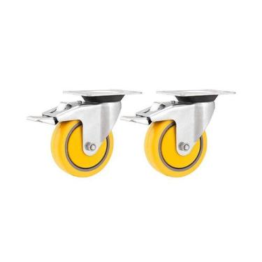 Imagem de Kit 2 un rodízio roda giratório freio pvc amarela 4" 101mm - VONDER