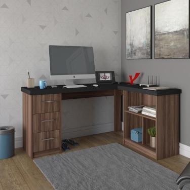 Imagem de Mesa De Computador Em L 3 Gavetas Alaska Preto Ipê