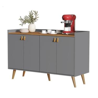 Imagem de Aparador Sala Retrô Pés Palito Em Madeira Maciça - Luana 4 Portas - Co