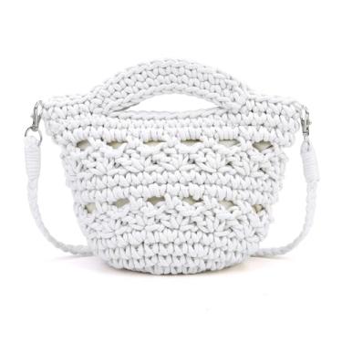 Imagem de Ayliss Bolsa transversal de palha feminina de malha de verão bolsa de praia de crochê feita à mão bolsa transversal feminina destacável, Off-white, One Size