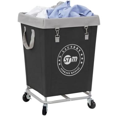 Imagem de STORAGE MANIAC Cesto de lavanderia comercial com estrutura de aço resistente, carrinho de lavanderia industrial de 160 L com rodas para hotel, casa, lavanderia, 43 cm C x 44 cm L x 78 cm A, preto