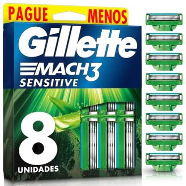 Imagem de GILLETTE Mach3 Sensitive Carga para Aparelho de Barbear Reutilizável , 8 Refis com Aloe, Barbear Rente com Menos Irritação para Homens com Pele Sensível