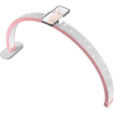 Imagem de Luz De Meia Lua Para Unhas, Lâmpada De Cílios De Mesa Com Suporte Para Telefone, Luz Led De Manicure Com Strass De Cristal, Lâmpada De Brilho Ajustável Regulável Para Cuidados, Pink