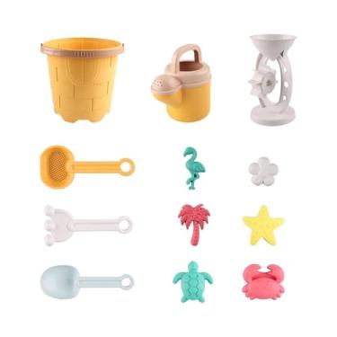 Imagem de simhoa Brinquedos de areia de praia para crianças, balde de praia, brinquedo educacional para escavação de areia, kit de pá para meninos e meninas, crianças, Amarelo
