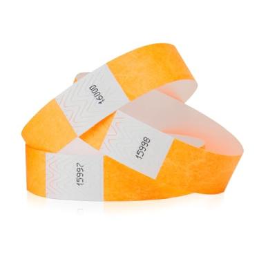 Imagem de Pulseiras Tyvek laranja neon de 1.200 Wristco para eventos - Design à prova de adulteração e cor fluorescente que evita a reutilização pulseiras de grau premium para identificação hospitalar e médica